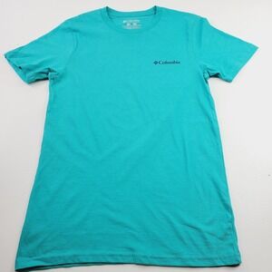Columbia Men's T-shirt Size Small Teal Logo Casual Crewneck Short Sleeves‎ Sport